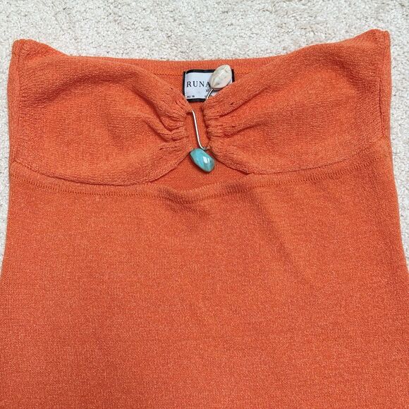 Runaway The Label Luna Halter Side Slit Marble Stone Detail Orange Maxi Dress XL - Picture 3 of 14